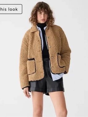 J. Crew Camel Teddy Jacket with Contrast Trim